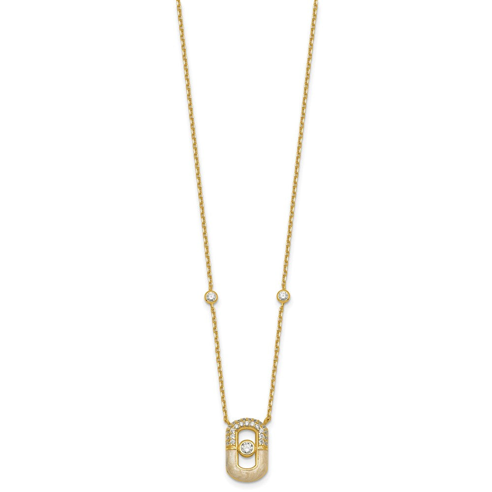 Sterling Silver Gold-tone CZ and Champagne Enamel Rectangle 16 inch with 1.5 inch Extension Necklace