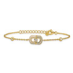Sterling Silver Gold-tone CZ and Champagne Enamel Rectangle 7 inch with  0.5 inch Extension Bracelet