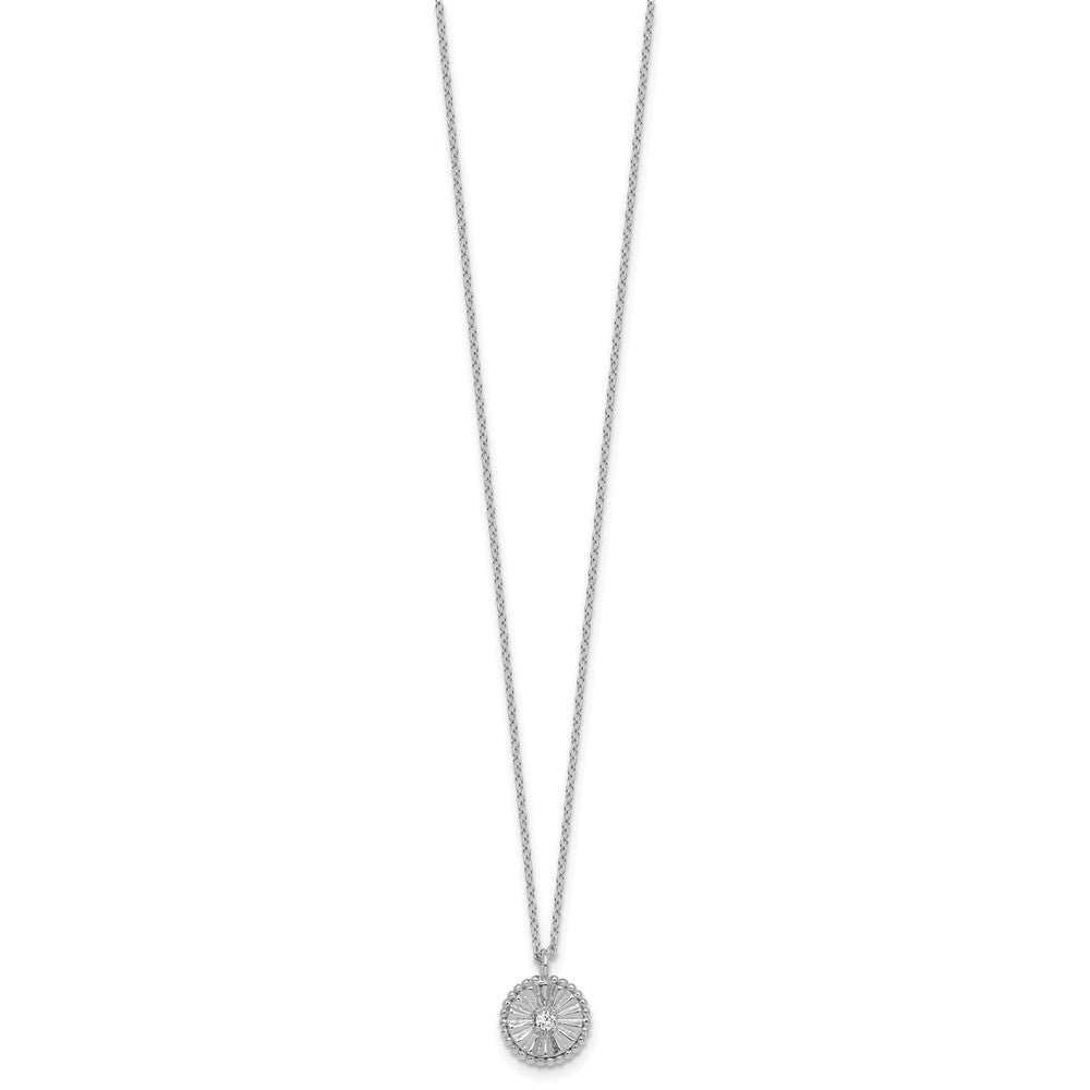 Sterling Silver Rhodium-plated Polished Beaded and Textured CZ Circle 16 Inch with 2 Inch Extension Necklace