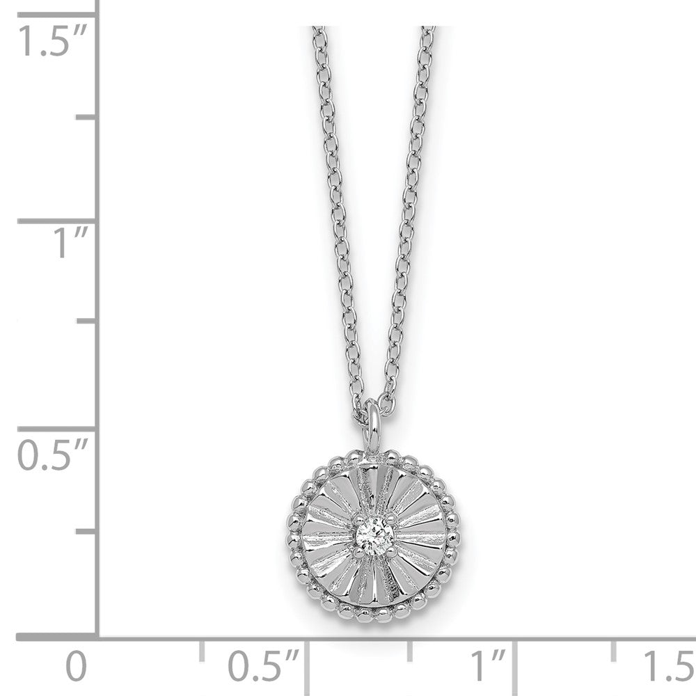 Sterling Silver Rhodium-plated Polished Beaded and Textured CZ Circle 16 Inch with 2 Inch Extension Necklace