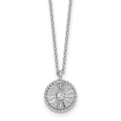 Sterling Silver Rhodium-plated Polished Beaded and Textured CZ Circle 16 Inch with 2 Inch Extension Necklace