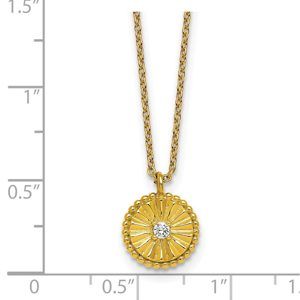 Sterling Silver Gold-tone Polished Beaded and Textured CZ Circle 16 Inch with 2 Inch Extension Necklace