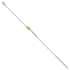 Sterling Silver Gold-tone CZ Polished 6.5 inch with 1 inch Extension Bracelet