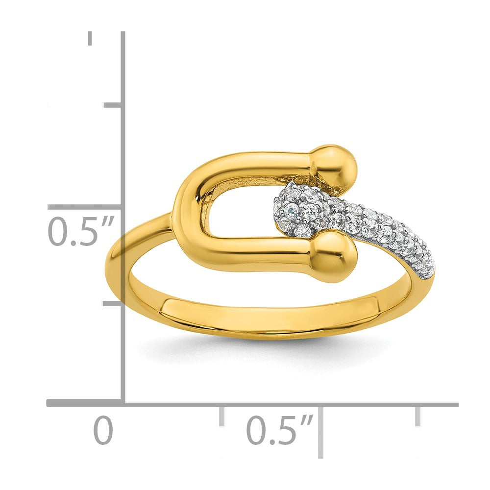 Sterling Silver Gold-tone CZ Polished And Textured Fancy Size 7 Ring