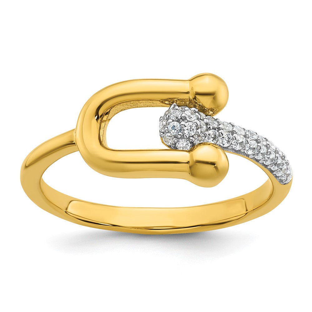 Sterling Silver Gold-tone CZ Polished And Textured Fancy Size 8 Ring