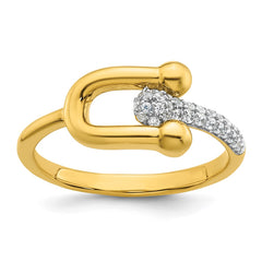 Sterling Silver Gold-tone CZ Polished And Textured Fancy Size 8 Ring