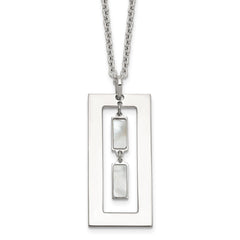 Sterling Silver Open Rectangle with Mother of Pearl Dangles 18.25 inch Necklace
