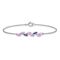 Sterling Silver Rhodium-plated Polished Fancy Pink and Purple Marquise CZ 7 Inch Bracelet