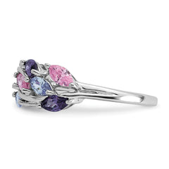 Sterling Silver Rhodium-plated Polished Fancy Pink and Purple Marquise CZ Size 6 Ring