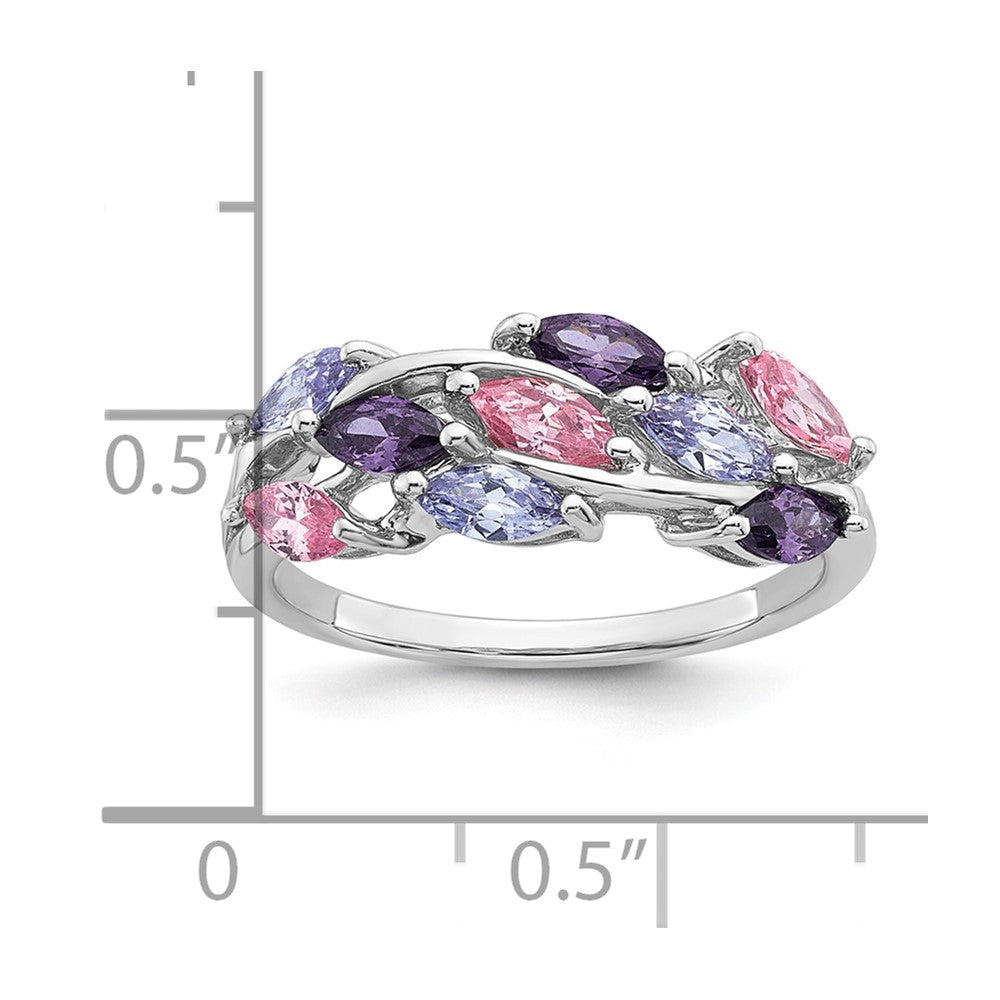 Sterling Silver Rhodium-plated Polished Fancy Pink and Purple Marquise CZ Size 6 Ring