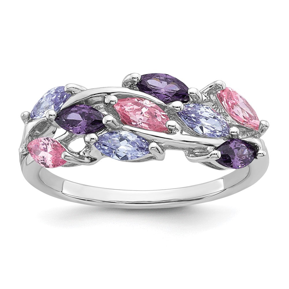Sterling Silver Rhodium-plated Polished Fancy Pink and Purple Marquise CZ Size 6 Ring
