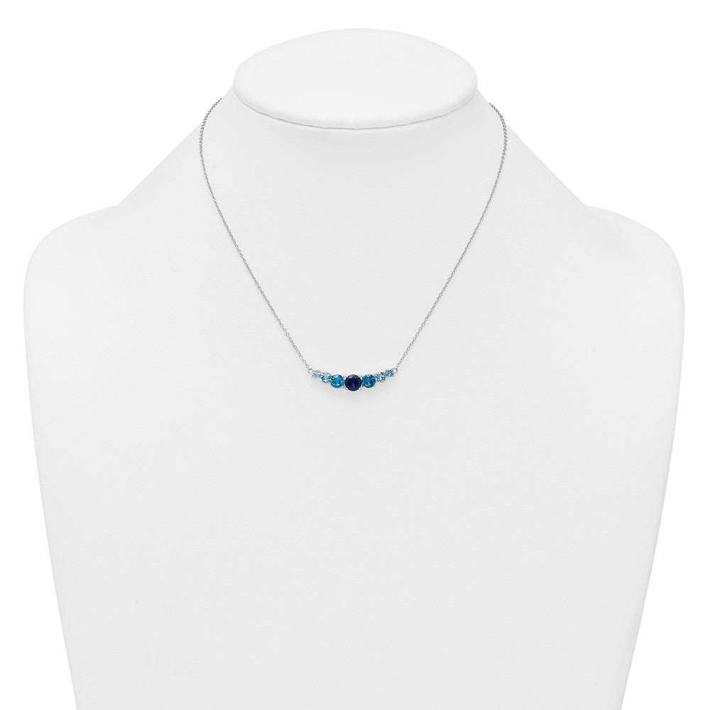 Sterling Silver Rhodium-plated Polished Lab Created Spinel/Lab Created Aquamarine/CZ  16 Inch with 2 Inch Extension Necklace
