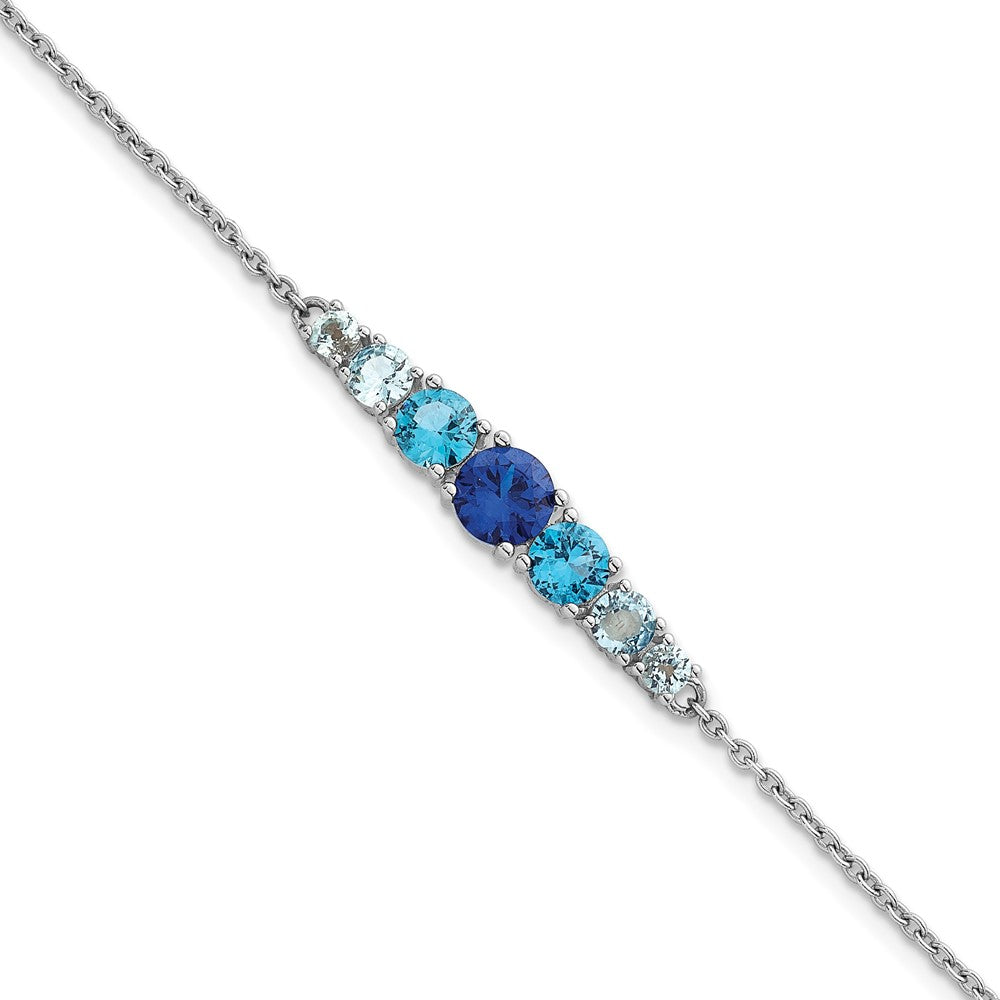 Sterling Silver Rhodium-plated Polished Lab Created Spinel/Lab Created Aquamarine/CZ  7 Inch with 1 Inch Extension Bracelet