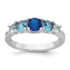 Sterling Silver Rhodium-plated Polished Lab Created Spinel/Lab Created Aquamarine/CZ  5-Stone Size 7 Ring