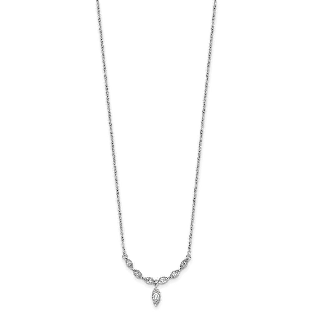 Sterling Silver Rhodium-plated Polished Fancy CZ Drop 16.5 inch with 1 inch Extension Necklace