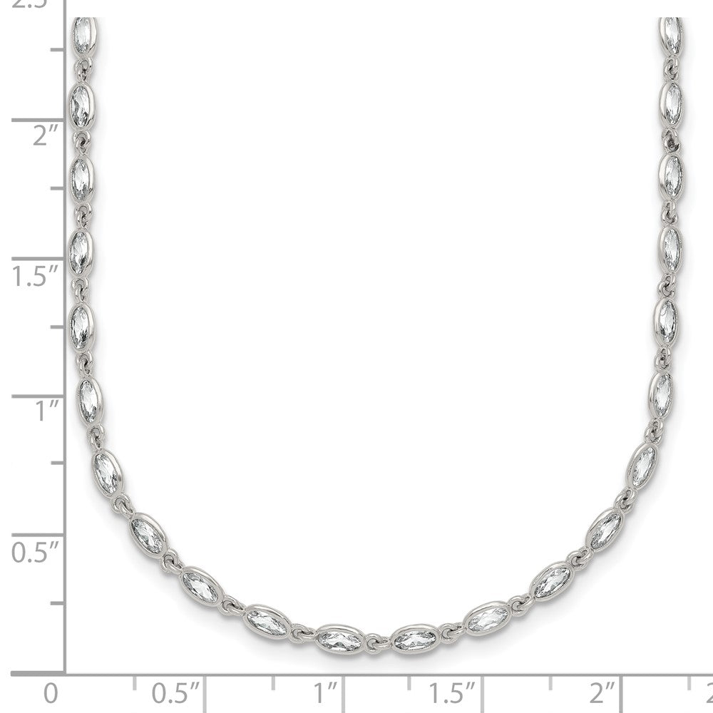 Sterling Silver Polished Oval Bezel CZ 16 Inch with 2 Inch Extension Necklace