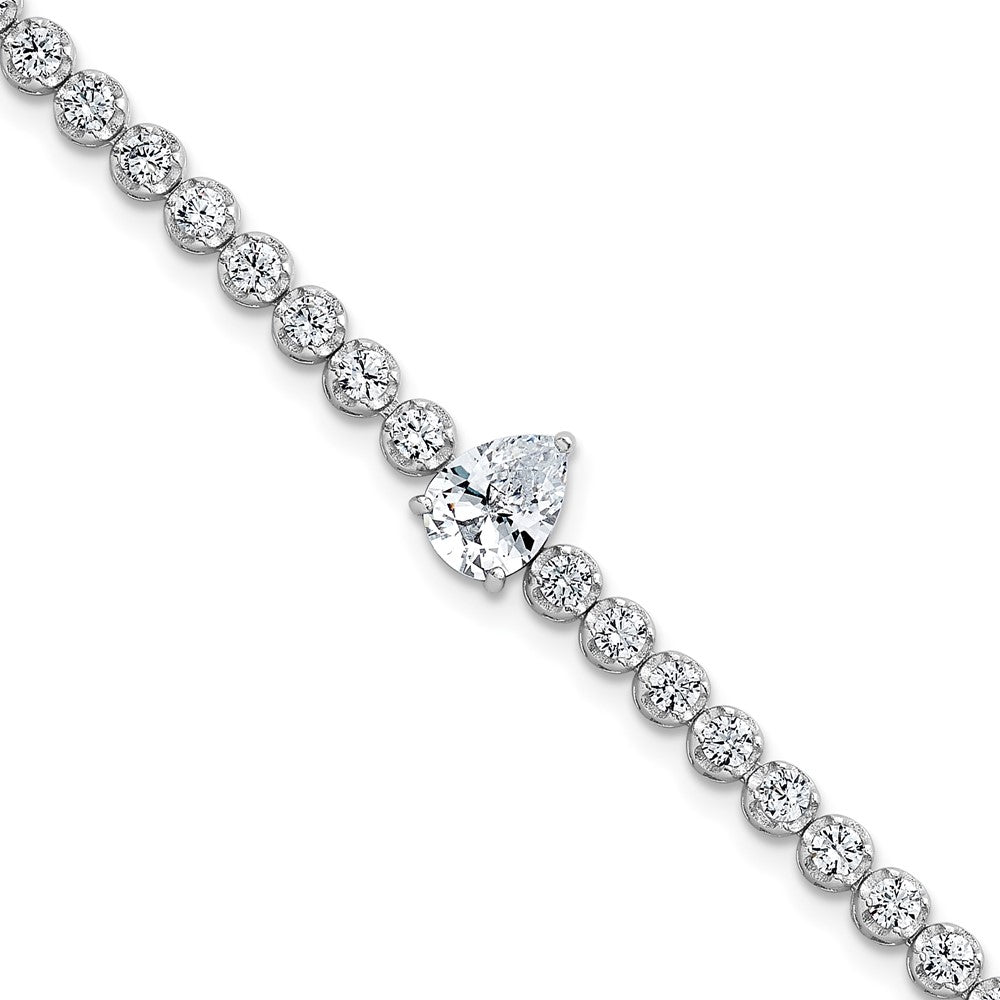 Sterling Silver Rhodium-plated Polished Round and Pear Teardrop CZ 7.25 Inch Bracelet