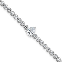Sterling Silver Rhodium-plated Polished Round and Pear Teardrop CZ 7.25 Inch Bracelet