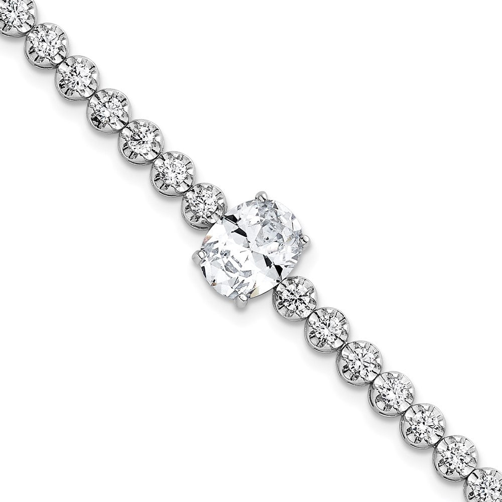 Sterling Silver Rhodium-plated Polished Fancy Oval and Round CZ 7.25 Inch Bracelet