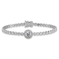 Sterling Silver Rhodium-plated Polished Round CZ Halo 7.25 Inch Bracelet