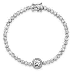 Sterling Silver Rhodium-plated Polished Round CZ Halo 7.25 Inch Bracelet