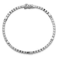 Sterling Silver Rhodium-plated Polished and Beaded Fancy Oval Blue and Round White CZ 7 Inch Bracelet