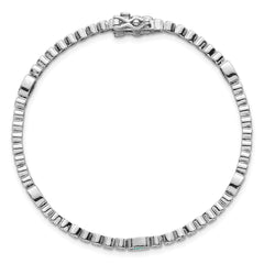 Sterling Silver Rhodium-plated Polished and Beaded Fancy Oval Green and Round White CZ 7 Inch Bracelet