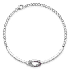 Sterling Silver Rhodium-plated White and Red CZ Open Circle 7.25 inch Bracelet