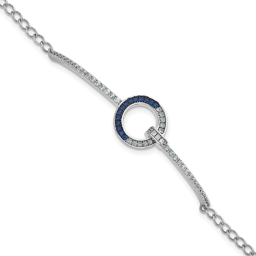 Sterling Silver White and Black Rhodium-plated White and Blue CZ Open Circle 7.25 inch Bracelet