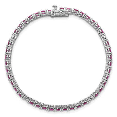 Sterling Silver Rhodium-plated Polished Round Red and White CZ 7 Inch Bracelet