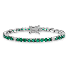 Sterling Silver Rhodium-plated Polished Round Green and White CZ 7 Inch Bracelet