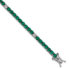 Sterling Silver Rhodium-plated Polished Round Green and White CZ 7 Inch Bracelet