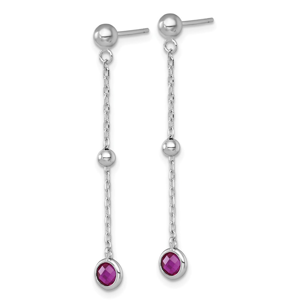 Sterling Silver Rhodium-plated Polished Bezel-set Round Red CZ Dangle Post Earrings