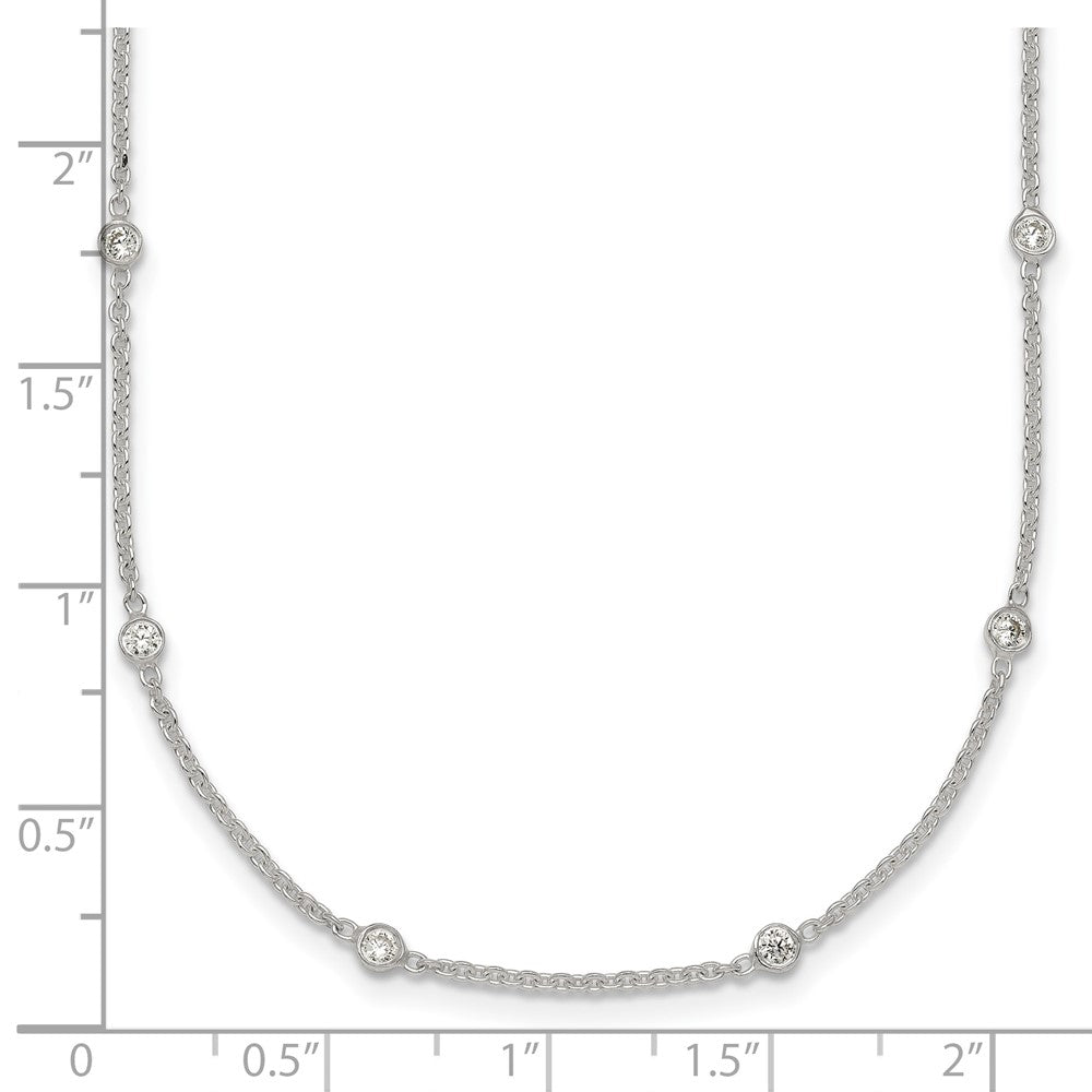 Sterling Silver Polished White CZ 6-Station 16.5 with 1 inch Extension Necklace