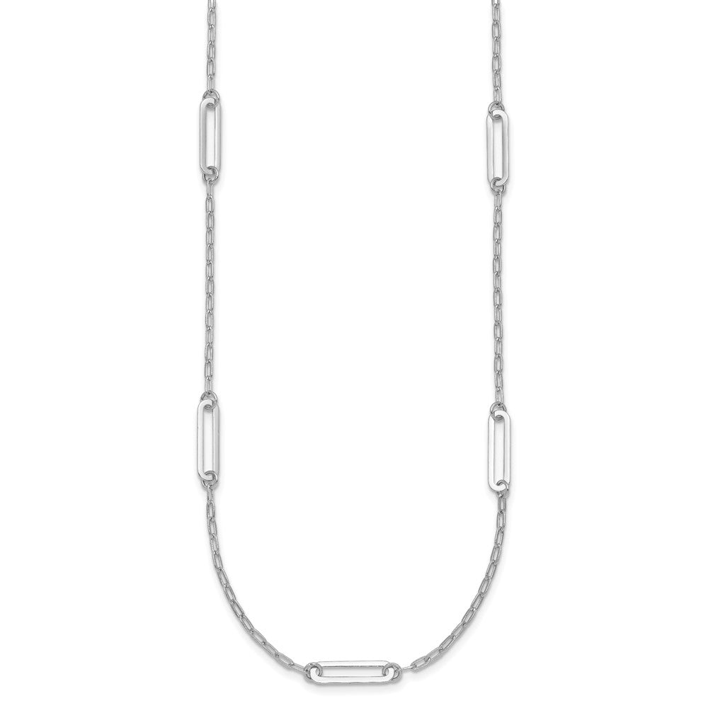 Sterling Silver Rhodium-plated Polished Paperclip Link 9-Station 24 Inch Necklace