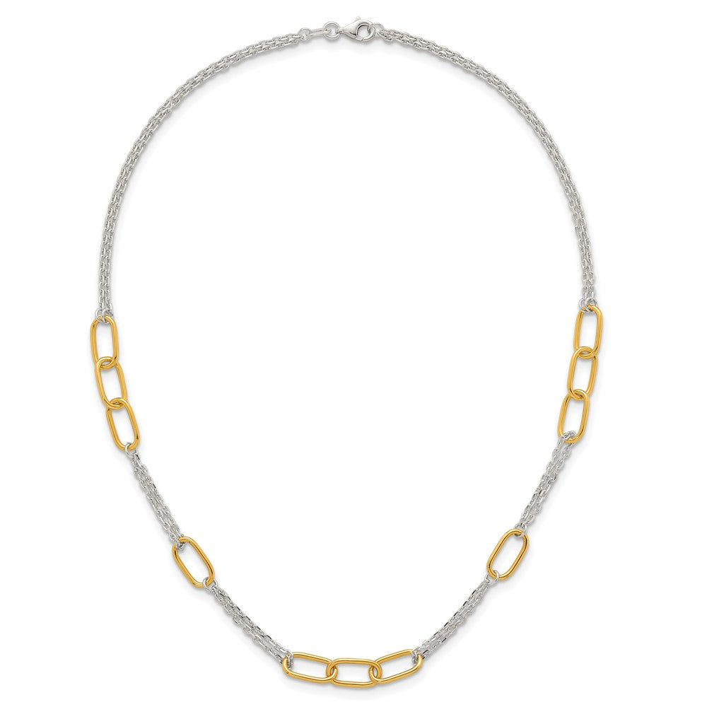 Sterling Silver and Gold-tone Polished Fancy Link and Double Chain 16 inch Necklace