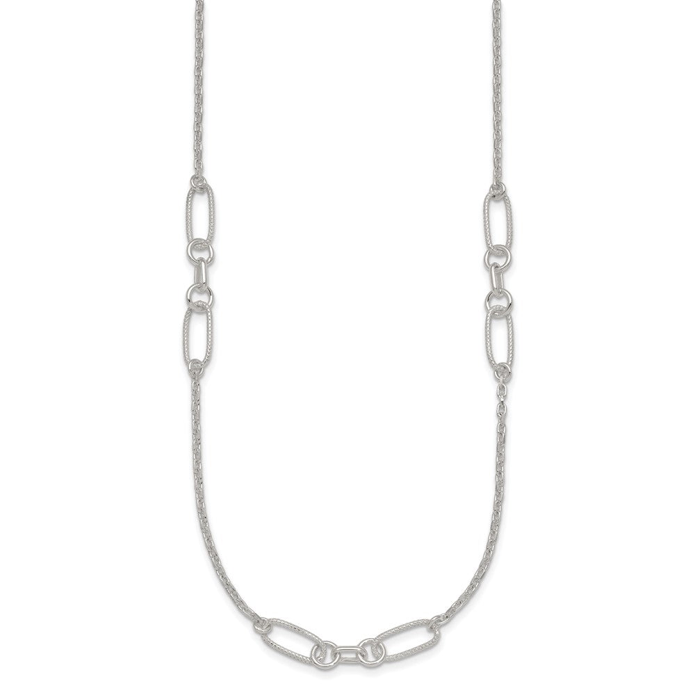 Sterling Silver Polished and Textured Fancy Link and Chain 16 inch Necklace