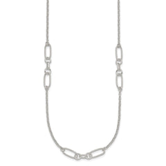 Sterling Silver Polished and Textured Fancy Link and Chain 16 inch Necklace