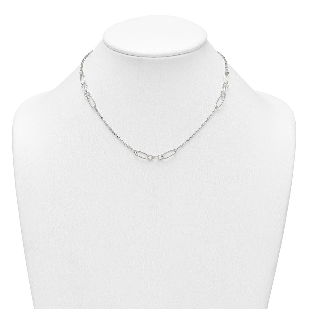 Sterling Silver Polished and Textured Fancy Link and Chain 16 inch Necklace