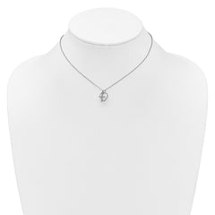 Sterling Silver Rhodium-plated Polished Mother of Pearl Heart and CZ Cross 14 Inch with 3 Inch Extension Children's Necklace