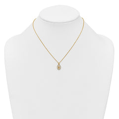 Sterling Silver Gold-plated CZ and White Enamel Miraculous Medal 15.75 inch with 2 inch extender Necklace