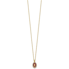 Sterling Silver Gold-plated CZ and Red Enamel Miraculous Medal 15.75 inch with 2 inch extender Necklace