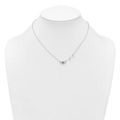 Sterling Silver Polished Blue and White CZ Eye with Beads 16 inch with 2 inch Extension Necklace