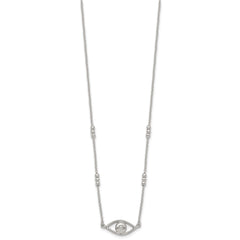 Sterling Silver Polished and Beaded Evil Eye 16.5 inch with 1 inch Extension Necklace