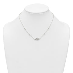 Sterling Silver Polished and Beaded Evil Eye 16.5 inch with 1 inch Extension Necklace