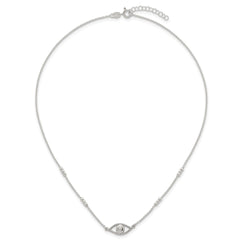 Sterling Silver Polished and Beaded Evil Eye 16.5 inch with 1 inch Extension Necklace