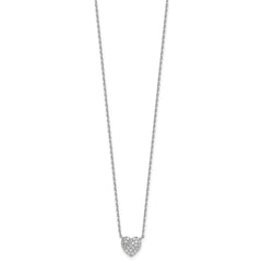 Sterling Silver Rhodium-plated Polished Pave CZ Heart 16 Inch with 2 Inch Extension Necklace