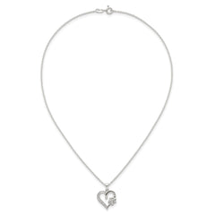 Sterling Silver Polished White CZ Heart and Paw Print 16 inch Necklace