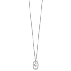 Sterling Silver Polished White CZ Oval with Dangle Heart 16 inch Necklace