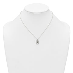 Sterling Silver Polished White CZ Oval with Dangle Heart 16 inch Necklace